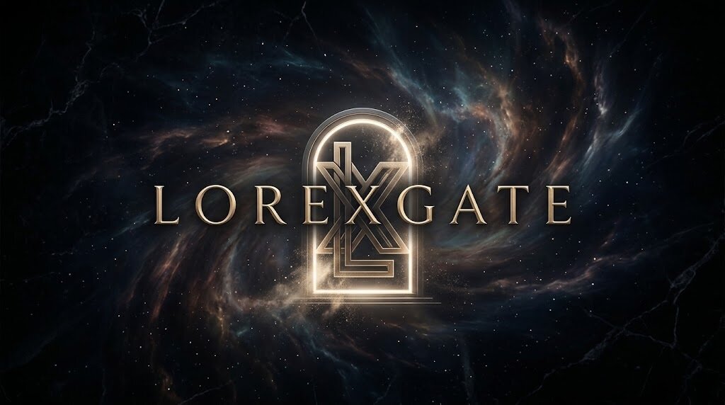 The LorexGate logo glowing in gold against a dark nebula